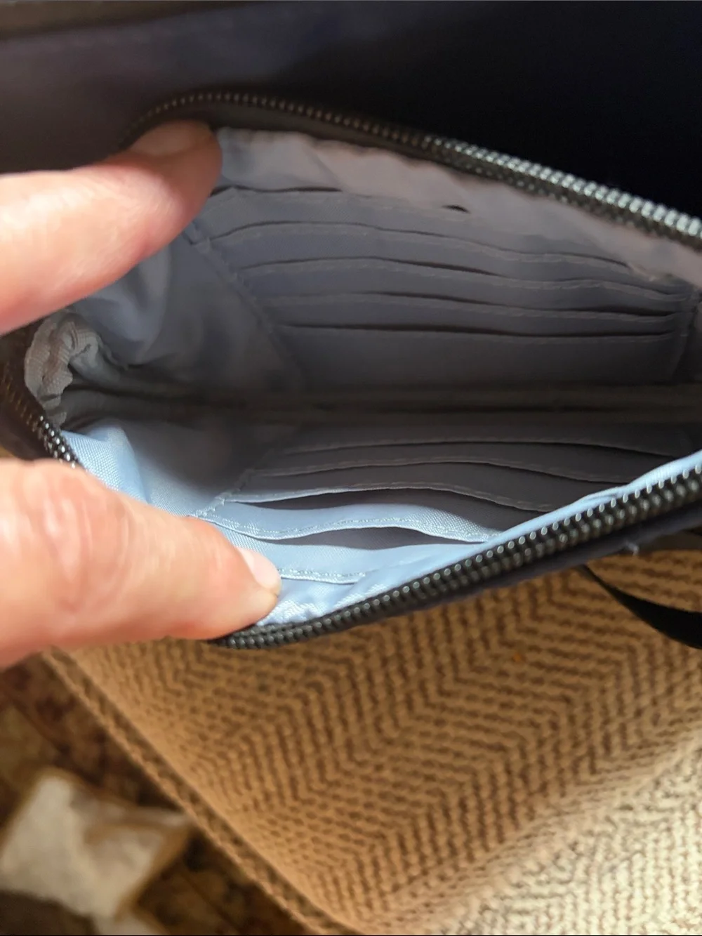 IHKWIP Nylon Detachable Double Pouch Crossbody Bag Navy Quilted RFID Travelcore
